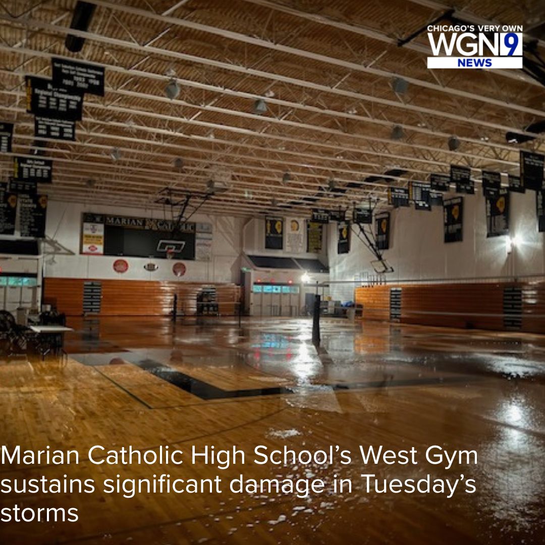 WGNNews's tweet photo. Residents across Chicagoland are picking up the pieces on Tuesday after a round of strong storms, including administrators at Marian Catholic High School in south suburban Chicago Heights.

Read more: https://t.co/gAat8aZmat https://t.co/Kxvl8ALV01