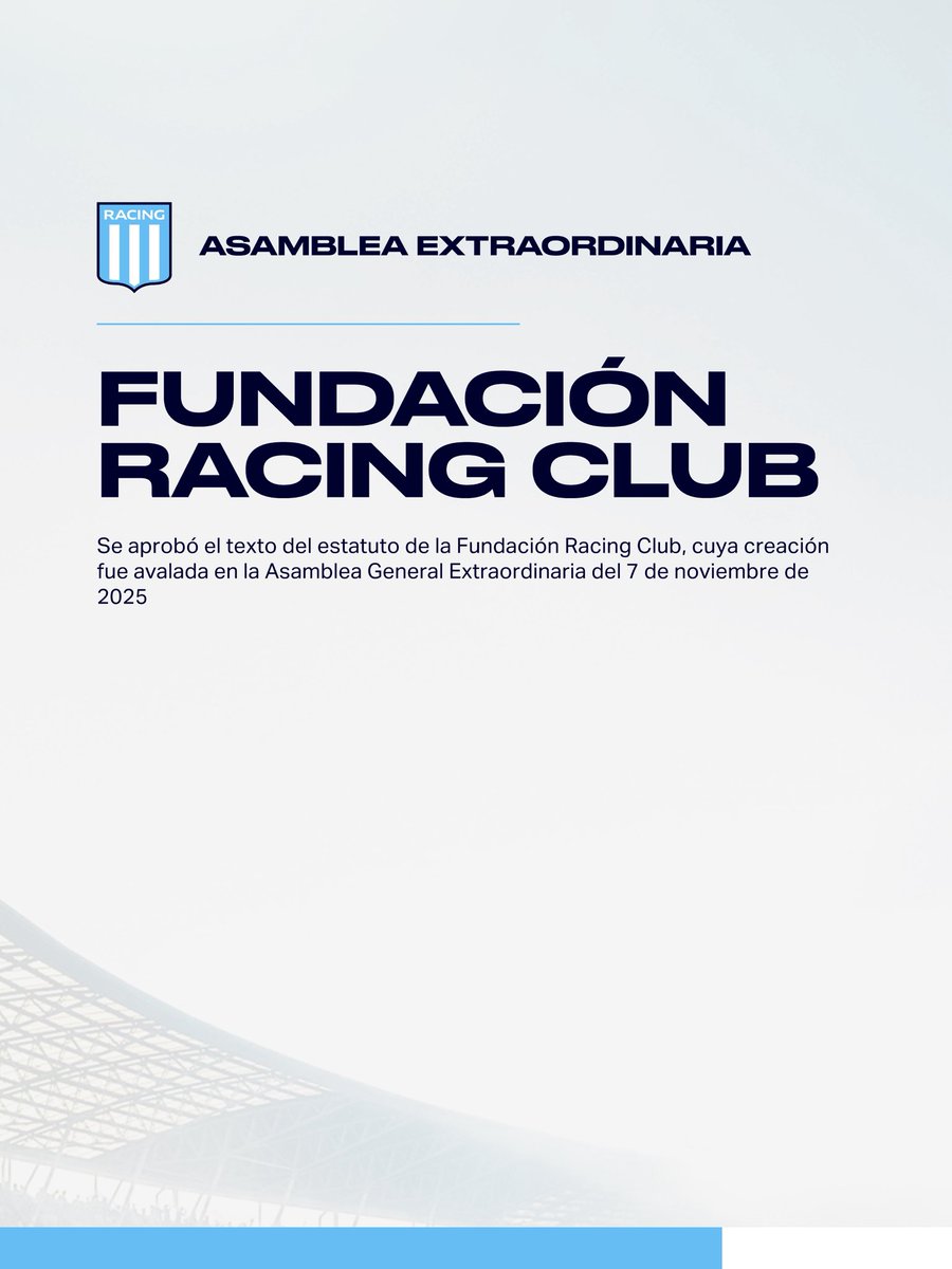 RacingClub's tweet photo. ℹ️ 𝗖𝗢𝗠𝗨𝗡𝗜𝗖𝗔𝗗𝗢

No fue aprobado el proyecto de reforma del artículo 11 del estatuto social del club debido a la abstención del bloque de representantes de la minoría. Por otra parte, la Asamblea de Representantes aprobó el nombramiento de socios honorarios de 27 héroes de Malvinas y el texto del estatuto de la Fundación Racing Club.