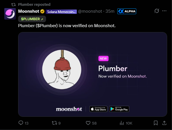 stitchdegen's tweet photo. Quite a few people have been asking me about $PLUMBER because the volume on this thing is absolutely insane right now

I spent some time looking into it, and there are definitely a few things I like here, but also some pretty obvious risks

So let’s break it down

1. First, where did the whole “plumber” narrative come from?

It basically started with a post from @FrankDeGods :

“crypto oldheads were trading against plumbers”

Threadguy then pushed the discussion even further, basically arguing that some of the legendary traders from the 2017–2019 era were playing against much weaker competition , regular retail, newbies, or, as the meme puts it, “plumbers”

Obviously, the oldheads weren’t going to let that slide

Ansem jumped into the debate too, arguing that those days weren’t easy at all. There were rugs everywhere, scams, leverage wipes, and countless alts that eventually went close to zero

And somehow, what started as a random joke turned into an actual CT debate :

Oldheads vs Plumbers

That’s where things started getting interesting

2. Then someone did what CT always does: tokenize the attention

$PLUMBER didn’t create this meme.

The dev simply saw the “oldheads vs plumbers” debate heating up and deployed a token right in the middle of it

And honestly, the timing was pretty good

Instead of launching a random token and then desperately trying to build some lore around it, the dev jumped on a narrative that already had attention

So the sequence was basically :

Frank starts the joke => Threadguy pushes the debate => Ansem/oldheads respond => CT starts talking about plumbers => dev deploys $PLUMBER => community/KOLs pick it up => volume explodes

Then “let’s plumb” started getting spammed across GCs and CT, which naturally tied the token even closer to the meme

And now $PLUMBER has also been listed on Moonshot, giving it another distribution channel while the narrative is still hot

But this is also where I think people need to separate the meme from the token

The dev was good at catching the trend, but so far they haven’t proven that they can actually create another reason for people to hold $PLUMBER once the initial attention fades

And that leads into the next part

3. Right now, attention is doing almost all the heavy lifting

The volume is ridiculous and, more importantly, the community still doesn’t seem to be cooling down

What I find interesting is that the narrative is now spreading far beyond the original Frank / Threadguy / Ansem debate

@cobie has been posting funny plumber memes, and even @Raydium is starting to pay attention to the trend

And it’s not just people making memes anymore

Some pretty big KOLs like @traderpow and @ResellCalendar have actually bought into $PLUMBER as well

I think there’s an important distinction here

Cobie and Raydium interacting with the plumber meme doesn’t necessarily mean they’re endorsing $PLUMBER itself

But when the meme is getting attention from recognizable CT accounts while other large KOLs are actually putting money into the token, you start getting both sides of the attention loop :

social attention => KOL exposure => capital flows in => volume increases => token gets more visibility => more people discover the meme

And the chart reflects that pretty well

$PLUMBER is only around 19 hours old, yet it already ran from below $1M to above $5M MC before pulling back and still managing to hold in the multi-million range instead of completely roundtripping

Add the recent Moonshot listing on top of that, and distribution is clearly expanding while the narrative is still hot

So for now, the loop is still working :

meme keeps spreading => CT keeps engaging => KOLs start buying => volume stays high => distribution expands => even more attention comes in

This is probably the strongest part of the $PLUMBER thesis right now

4. But that strength is also its biggest weakness

Because at the end of the day, $PLUMBER is still a pure memecoin

There’s no real second thesis yet

No buyback/burn mechanism

No revenue flywheel

No holder rewards

Nothing that gives people an additional reason to stay once the plumber meme itself starts losing attention

That’s probably the main reason I don’t have huge conviction yet

If the team eventually cooks something like fee burns, holder airdrops/rewards, or some other mechanism that creates an additional flywheel around the token, I’d like the setup a lot more

Their X account was also just created, so it’s still way too early to know what the team actually plans to do

Maybe they’re cooking something

Maybe they aren’t

For now, I’d rather watch what they actually deliver than speculate too much

5. And there’s another risk I don’t want to ignore: the bundle

The bundle is currently around 60%

That’s definitely not a number I like

For a token this dependent on momentum, the worst combination would be the narrative cooling down while supply starts hitting the market at the same time

That can turn a strong chart into a completely different setup very quickly

So despite how crazy the volume looks right now, I personally don’t want to chase after such a large move

6. So where would I actually gamble?

The first area I’d start paying attention to is around $2M MC

That feels much more reasonable to me after the move it has already made

If we get a deeper flush, somewhere around $1.5M MC becomes even more interesting

But if it loses $1M MC, I’d cut

At that point, both the structure and momentum would have weakened enough that I wouldn’t want to keep betting purely on the narrative coming back

7. And if you’re trading this, don’t just stare at the chart

This is probably the most important part

$PLUMBER lives on attention

As long as CT keeps debating plumbers, making memes about plumbers, and big accounts keep interacting with the narrative, there’s still fuel for the trade

And if more KOLs start buying or talking about $PLUMBER while the meme keeps spreading, that attention loop can obviously continue for longer

But the opposite is also true

Once CT finds the next shiny thing and stops talking about plumbers, $PLUMBER could lose its biggest catalyst very quickly

So if you’re trading this one, don’t just keep Dexscreener open

Keep X open too

For $PLUMBER right now, I’d argue the social chart matters just as much as the price chart

Overall, I like the setup because the meme came first and the token managed to capture that attention at exactly the right time

meme starts => CT turns it into a debate => token catches the narrative => KOLs/capital come in => community forms => distribution expands => volume follows

But I’m also not going to pretend it’s anything more than what it currently is : an attention trade

The attention is very strong right now, but I still want to see what the team actually cooks before I have stronger conviction

GCa9TZMK9Q3VUSkhZgX76YAQBjqQd1dPxkBnZojFpump
