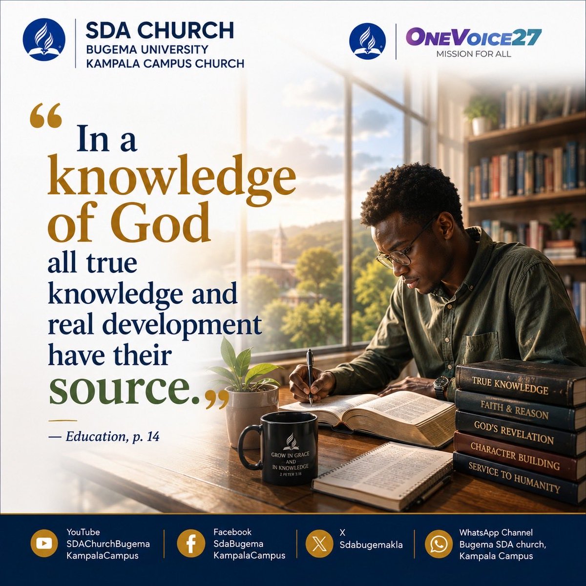 SDABugemaKla's tweet photo. …Stop letting academic stress choke out your morning prayer life. Seek the Source first, let Him align your faith and reason, and watch Him multiply your wisdom and purpose today. #DailyDevotional #2Peter318 #HappySabbath #TrueWisdom #MissionForAll https://t.co/MFv6o8SVW8