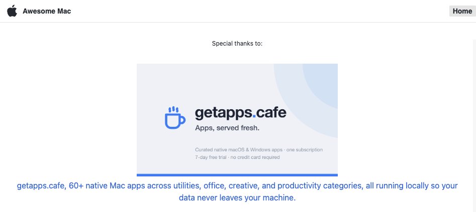 tonygetapps's tweet photo. #GetAppsLLC is very happy to become a sponsor for the GitHub project #AwesomeMac with 110k+ stars. Anyone who has an awesome GitHub repo can contact me for a corporate sponsorship. https://t.co/VQlJm6jQn9