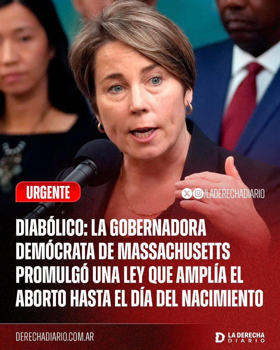 laderechadiario's tweet photo. 🚨🇺🇸 | DEMONÍACO: La gobernadora demócrata de Massachusetts, Maura Healey, promulgó una ley para ampliar la cobertura del aborto más allá de las 24 semanas, permitiendo extenderlo hasta el mismo día del nacimiento bajo el satánico pretexto de "cuidar la salud reproductiva" de las mujeres, y así avanzar con la agenda globalista de reducción de la población.