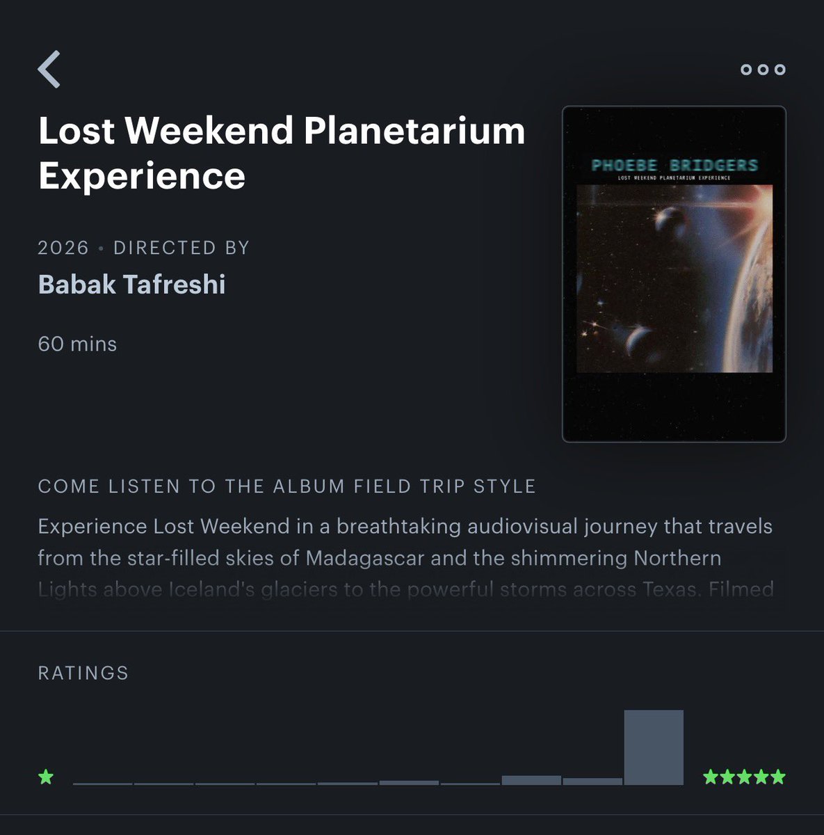 sourcebridgers's tweet photo. You can now log the Lost Weekend Planetarium Experience on Letterboxd! 🎬 https://t.co/CLXV4JEGFT