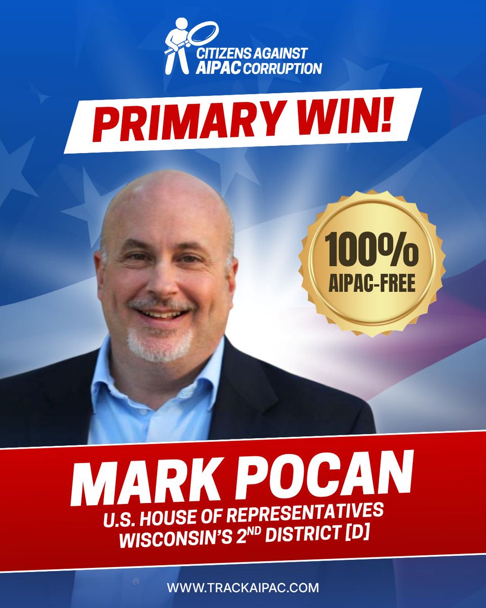 TrackAIPAC's tweet photo. Congratulations to Rep. @MarkPocan for securing the Democratic nomination in #WI02!

Standing against genocide is good policy and good politics! https://t.co/yMLeJ49r29