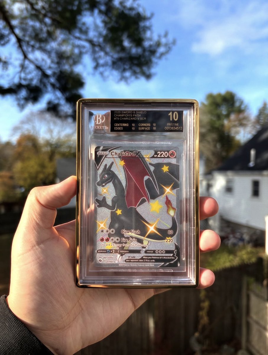 astro_degens's tweet photo. GIVING AWAY this $500 BGS 10 PRISTINE Charizard V #79 from Champion’s Path 

I loved this Card, One of the most iconic modern Charizard cards ever made. 🐉

BGS 10 PRISTINE and it could be yours.

Just Follow, Like & RT and comment your favorite Charizard Pokémon card for a chance to WIN.

Good luck!🍀