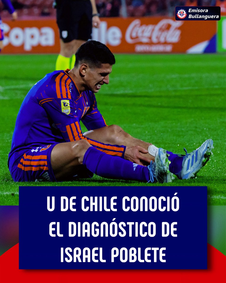 e_bullanguera's tweet photo. 🔵🔴 LA U PIERDE A POBLETE ⚠️

Según pudo confirmar Emisora Bullanguera, Israel Poblete sufrió una lesión parcial del tendón peroneo del tobillo derecho. 🤯

#VamosLaU #UdeChile https://t.co/dqfAbeylvP