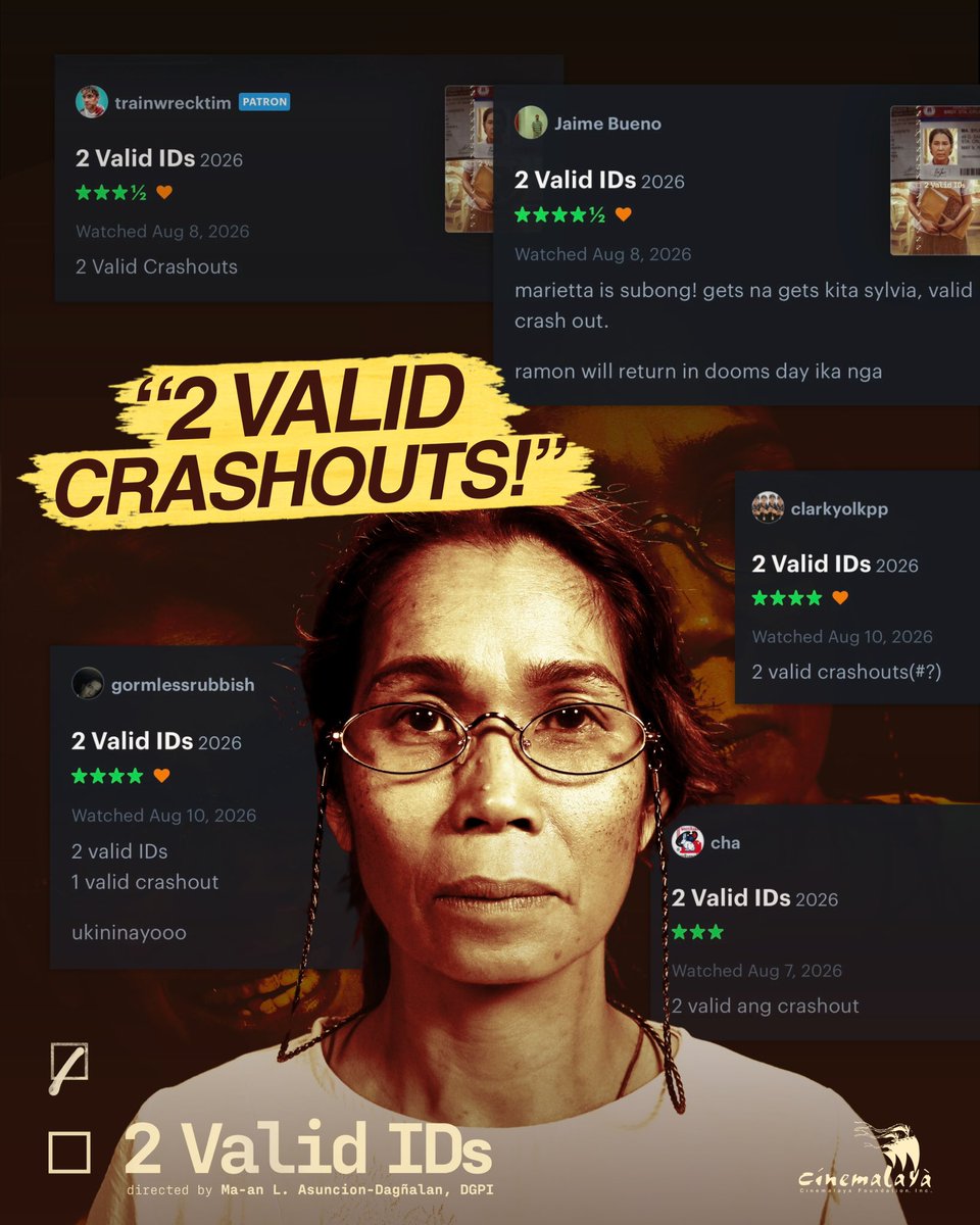 _super_ent's tweet photo. 2 VALID IDS ❌
2 VALID CRASH OUTS! ✔️

Napa crash out na ba ang lahat? Mukhang mas tumitindi ang gigil at buhos ng mga emosyon. Don't miss the most talked about Cinemalaya 2026 film, 2 Valid IDs!

#2ValidIDs #Cinemalaya2026 https://t.co/siojtyyU1A