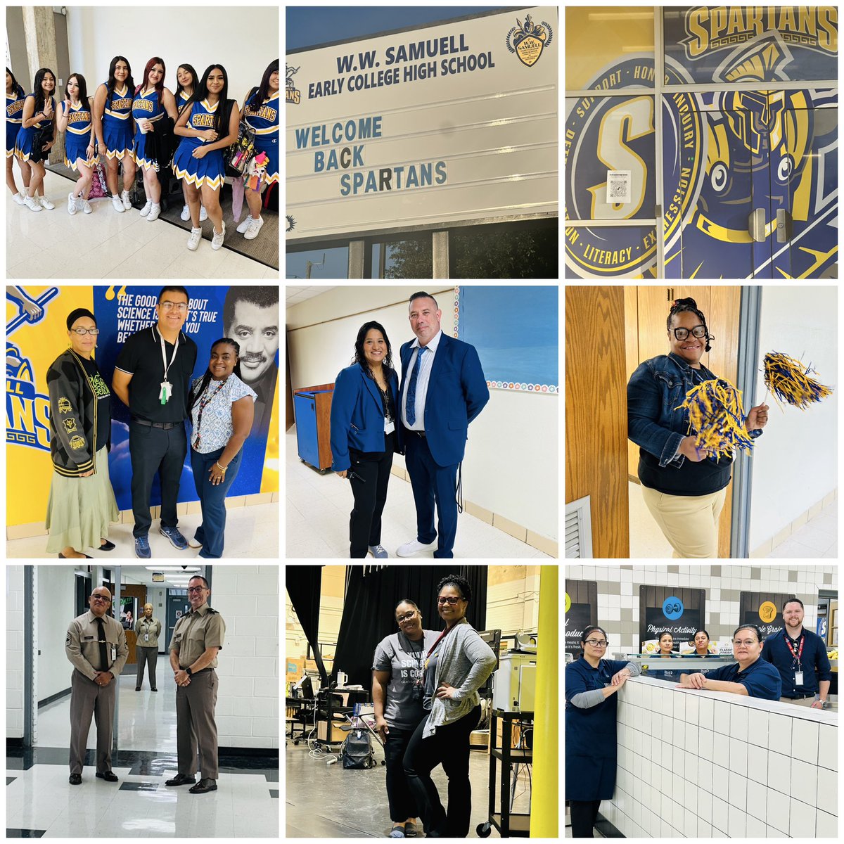 AP_LeSanchez's tweet photo. Happy first day of school @wwsamuell  Today we welcome our students back to school with spirit. @RubyGarzaDISD @Region1DISD https://t.co/0KAiLUnnVt