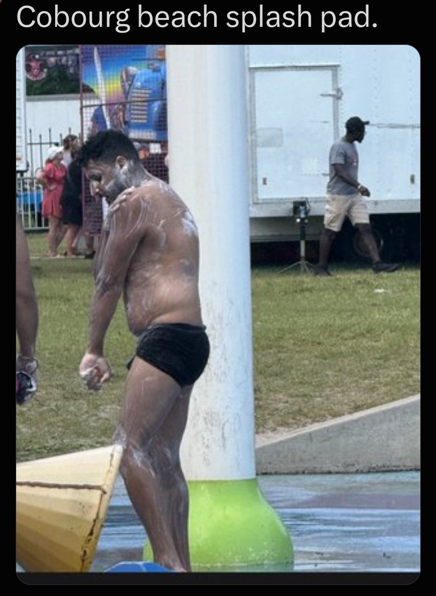 MichelleLA1981's tweet photo. Imagine taking your little kids to enjoy the local splash pad and sprinklers and you see a third world invader bathing!!

Your children can't even enjoy their local playground anymore thanks to liberals mass immigration from all the worst places on earth. https://t.co/jUkmZ4Q0Hk