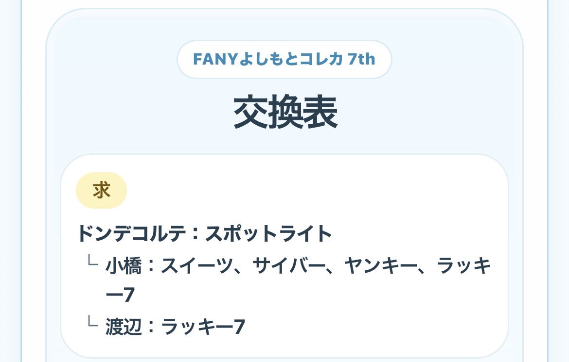 kr_ko25's tweet photo. よしもとコレカ7th 交換

求:画像1
譲:画像2〜4

スイーツ、ヤンキー優先度高。
郵送、京都近辺手渡し希望。
過去弾との交換も可。n:1検討いたします。
検索からもよろしくお願いします。 https://t.co/6A7KPPB0gb