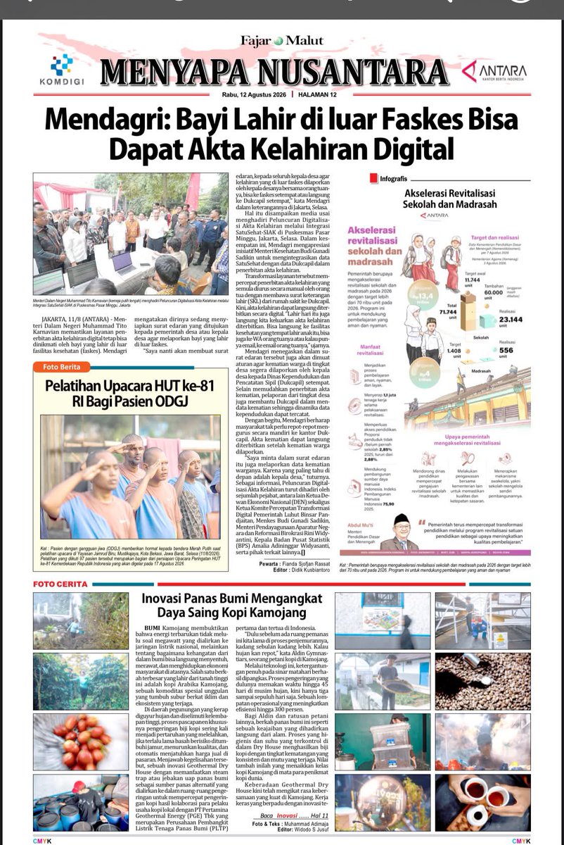 fajar_malut's tweet photo. Fajar Malut Edisi Rabu 12 Agustus 2026 hadir dengan Menyapa Nusantara.   #Fajarmalut  #Menyapanusantara  #lkbnantara  #ternate https://t.co/srOBlycH2z