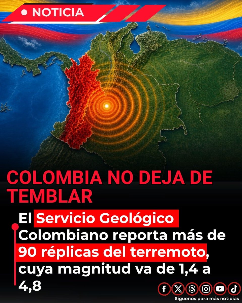 EnsedeCiencia's tweet photo. 🚨Colombia sigue temblando tras el terremoto de magnitud 7,4 del lunes 10 de agosto.

El Servicio Geológico Colombiano (SGC) reportó 99 réplicas hasta las 11:30 a. m. de este martes, localizadas principalmente entre San José del Palmar y Sipí (Chocó).
Las magnitudes han oscilado entre 1,4 y 4,8.
Según el SGC, estas réplicas pueden continuar durante días, semanas o incluso meses mientras se libera la energía del sismo principal.