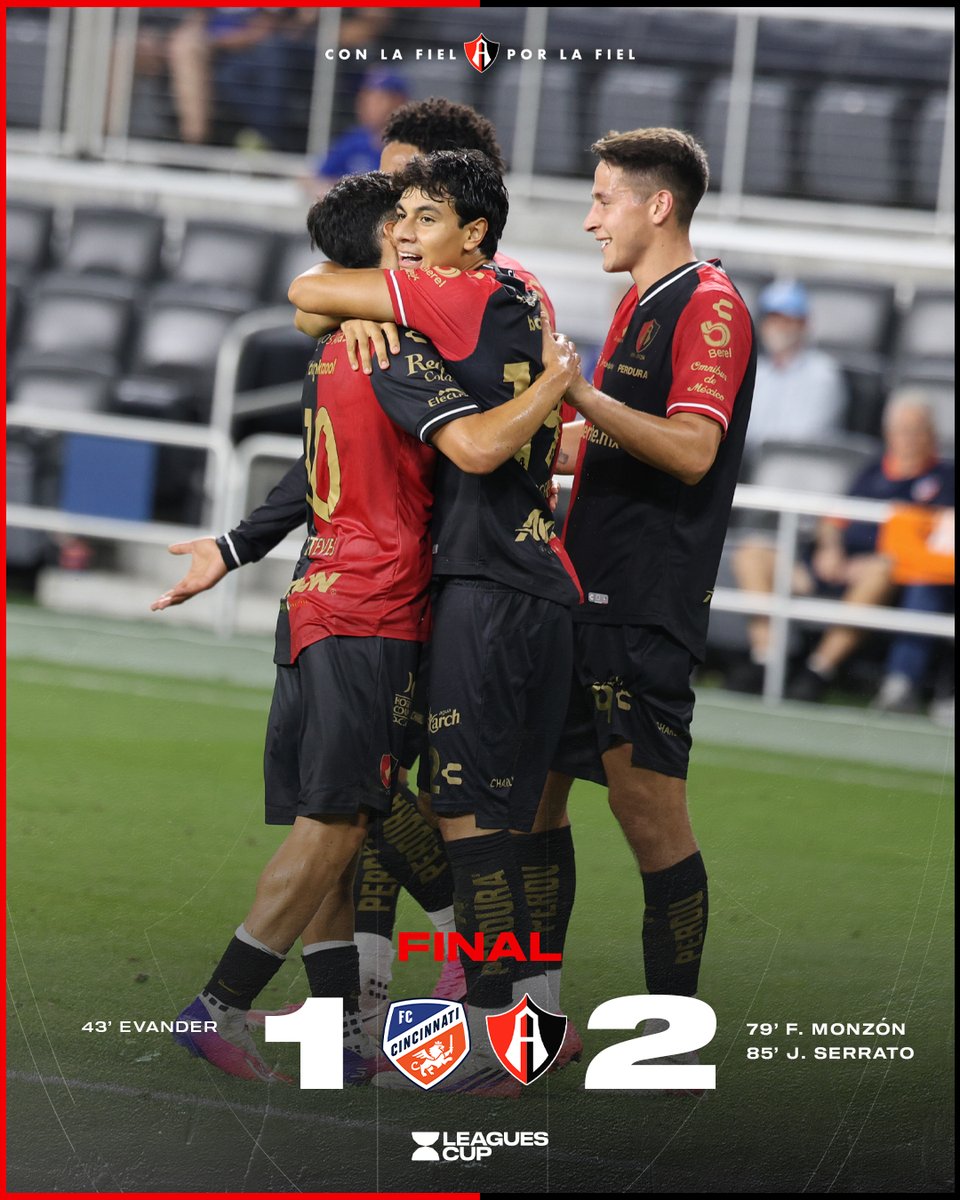 AtlasFC's tweet photo. MF’ | @fccincinnati 1-2 Atlas FC

Remontada de los nuestros para cerrar la @LeaguesCup con un triunfo ✅

No bajamos los brazos y remontamos con fe y mucho caracter 👏

#ParaLaFielPorLaFielYConLaFiel https://t.co/YJszhGKaA4