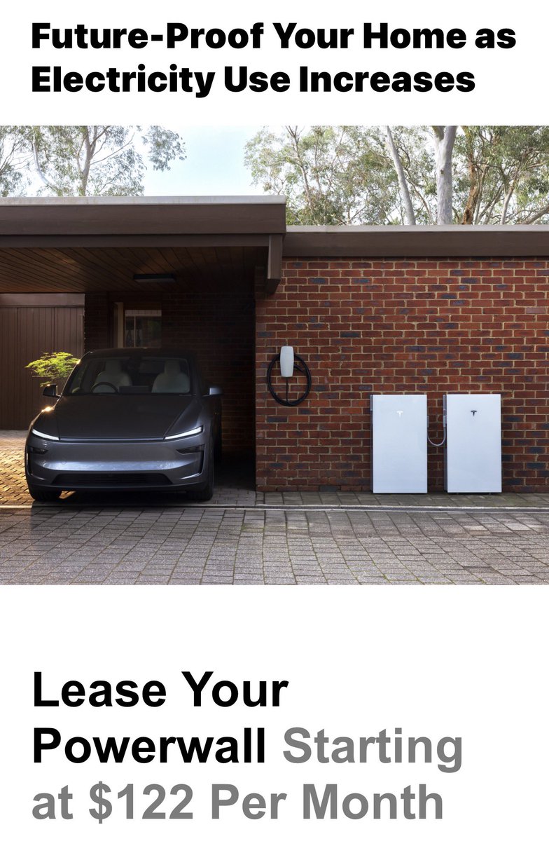 MeBeingMike's tweet photo. Would you consider a Tesla Wall lease? These emails starting rolling out a few days ago. #Tesla #TeslaWall https://t.co/2XURgMKBDr