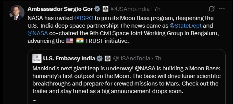 IndianTechGuide's tweet photo. 🚨 NASA invites India's ISRO to join its Moon base program. https://t.co/o41SvSadAj