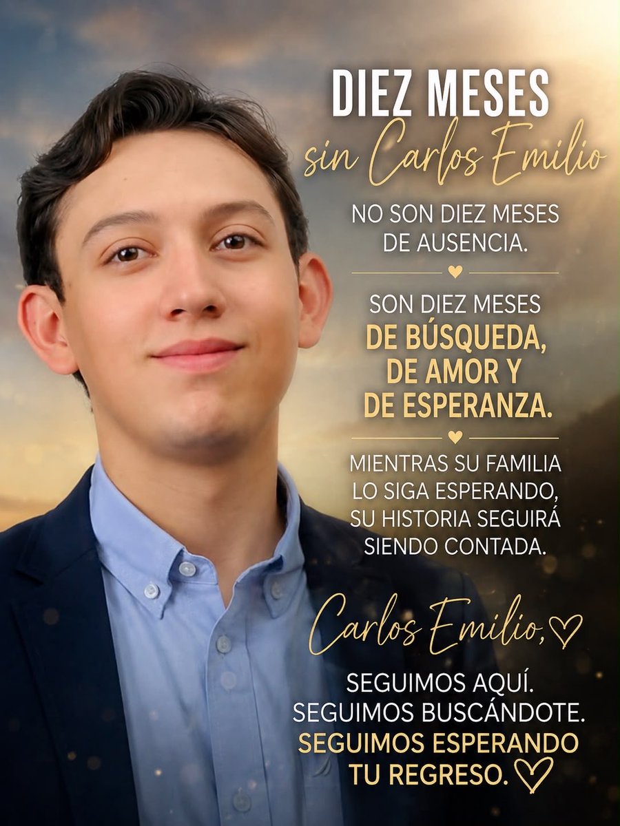 BrendaValgil's tweet photo. Hoy vuelvo a hacer un llamado.

A quien sabe algo.

A quien vio algo.

A quien tiene una información que pueda ayudar.

No pedimos indiferencia.

Pedimos humanidad.

Ayúdanos a que Carlos Emilio regrese.

Ayúdanos a devolverlo a su familia.

Ayúdanos a que una madre pueda volver a abrazar a su hijo.

Carlos Emilio no es una cifra.

No es un expediente.

No es un nombre más.

Es un hijo.

Es un hermano.

Es una persona amada que sigue siendo esperada.

Y como él, más de 133 mil personas tienen familias que siguen esperando respuestas.

Gracias a quienes siguen aquí.

Gracias a quienes siguen creyendo.

Gracias a quienes nos recuerdan que la humanidad todavía existe.

🕯️ Porque cuando una sociedad decide acompañar la búsqueda de uno, está defendiendo la dignidad de todos.

#CarlosEmilioGalvánValenzuela 
#DóndeEstáCarlosEmilio 
#133mildedaparecidos 
#NiUnoMás 
#MemoriaYDignidad
#NoSonDesaparecidos
#NosFueronArrebatados