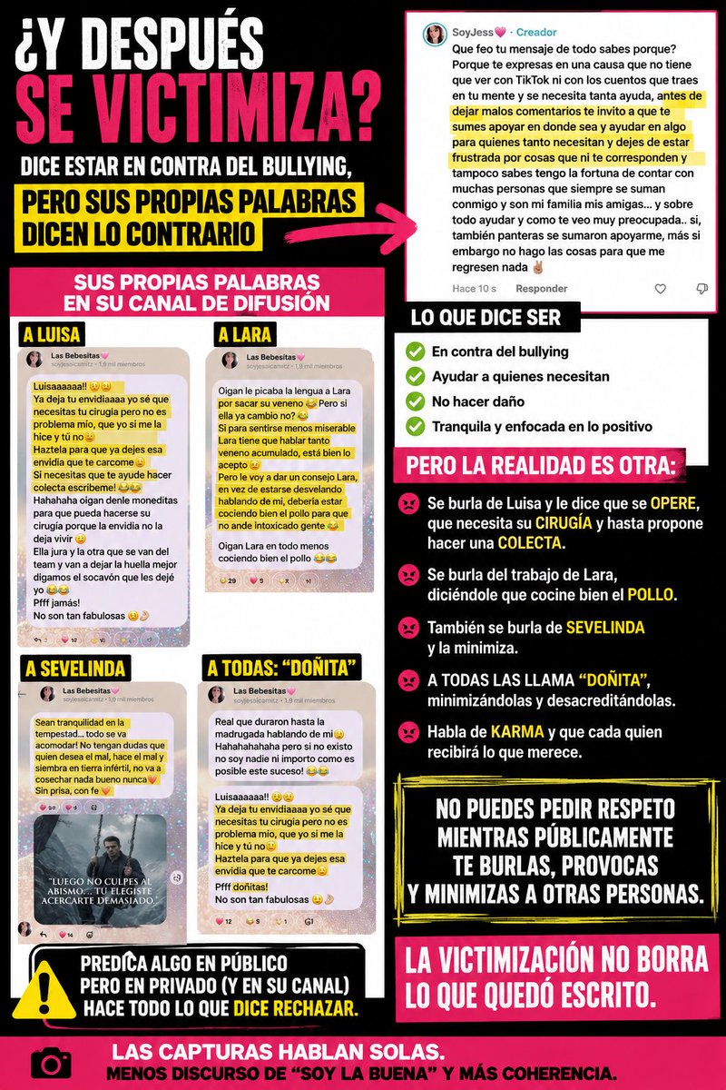 Blanquita5an's tweet photo. @Soyjessicamtzz
ATACA, PROVOCA, INSULTA… Y DESPUÉS SE VICTIMIZA. 🔥DISCRIMINA, OFENDE Y PROVOCA… PERO LA VÍCTIMA ES ELLA. https://t.co/E8ky7yGtBc