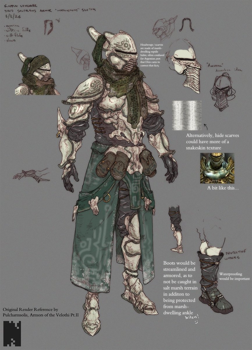 Osiol24683's tweet photo. Some requested adjustments / ideas to bring a port of Pulcharmsolis' Dres Saltplains armor to Morrowind! I tried to think about their environment for details as well as bring a little more of the TESIII aesthetic to it. https://t.co/OhD8xxmoTo