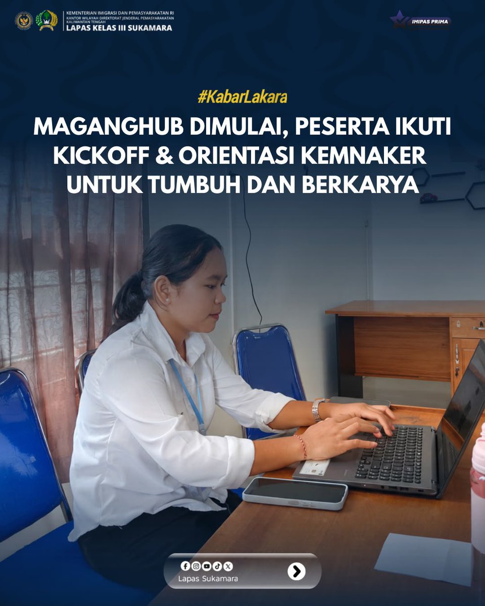 lapassukamara's tweet photo. Maganghub dimulai, Peserta Ikuti Kickoff & Orientasi Kemnaker Untuk Tumbuh dan Berkarya
#kemenimipas
#lapassukamara
#kabarlakara
#Ditjenpas
#pemasyarakatan
Kontributor: Humas Lapas Sukamara https://t.co/u38X2Erxmh
