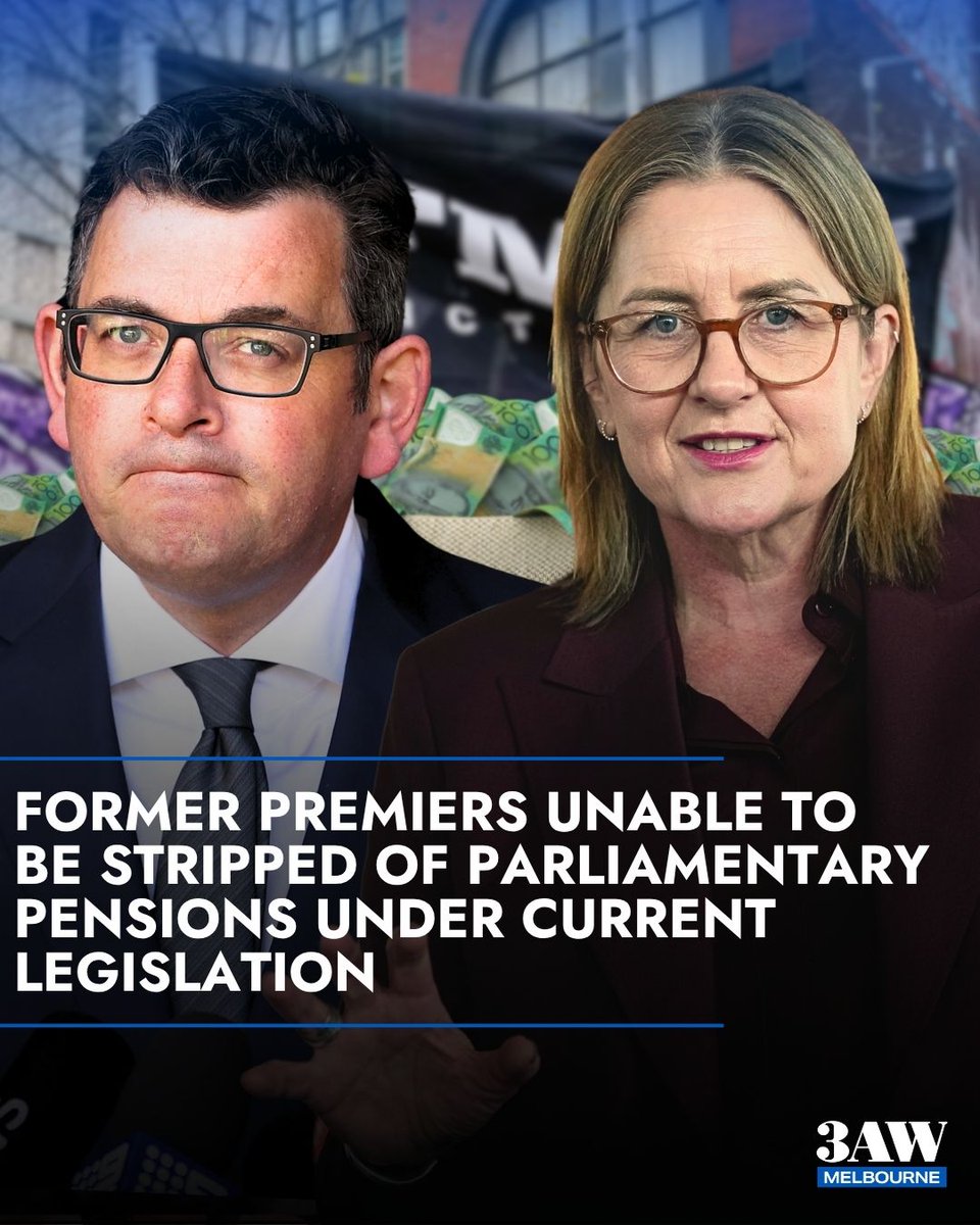 3AW693's tweet photo. This comes amid calls for premiers Daniel Andrews and Jacinta Allan to not receive their parliamentary pension if they are found guilty of corrupt conduct following a royal commission into the Big Build.

FULL STORY 👉 https://t.co/vkY73MUvsb https://t.co/1nABvK8q3u