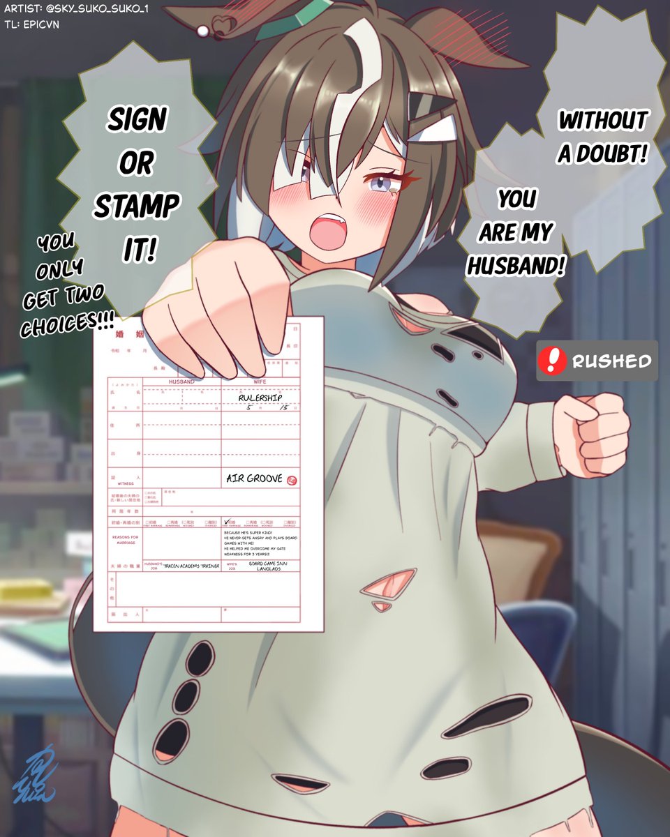 EDemocraft's tweet photo. "Rulership whining until you sign a contract with her"

Art by @sky_suko_suko_1 

Please like and follow the artist's original work too!
#Umamusume #UmaTranslations https://t.co/2U2x020diZ