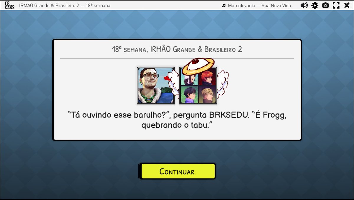 Lim_vide's tweet photo. fiz um Irmão Grande e Brasileiro com meus amigos, despretensiosamente coloquei a #frogg #froggtv, e esses foram seus highlights, além de terem ganhado, parabéns.
(gosto da interação do "é a frogg porra" com o BRKSEDU) https://t.co/GLG3eieB35