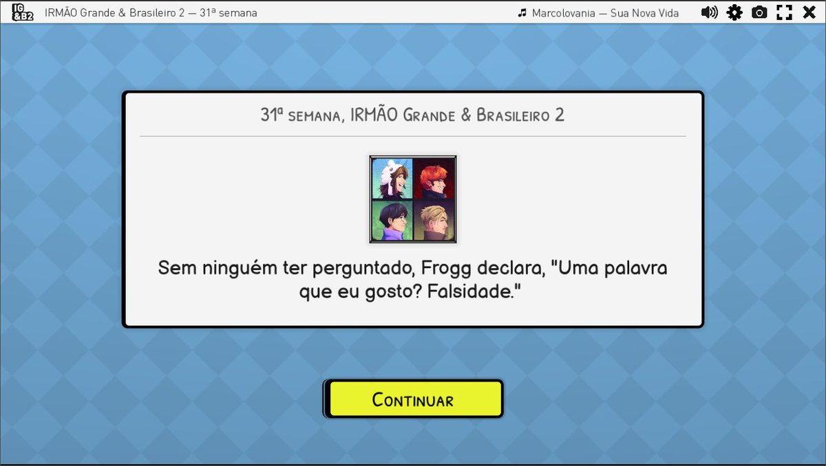 Lim_vide's tweet photo. fiz um Irmão Grande e Brasileiro com meus amigos, despretensiosamente coloquei a #frogg #froggtv, e esses foram seus highlights, além de terem ganhado, parabéns.
(gosto da interação do "é a frogg porra" com o BRKSEDU) https://t.co/GLG3eieB35