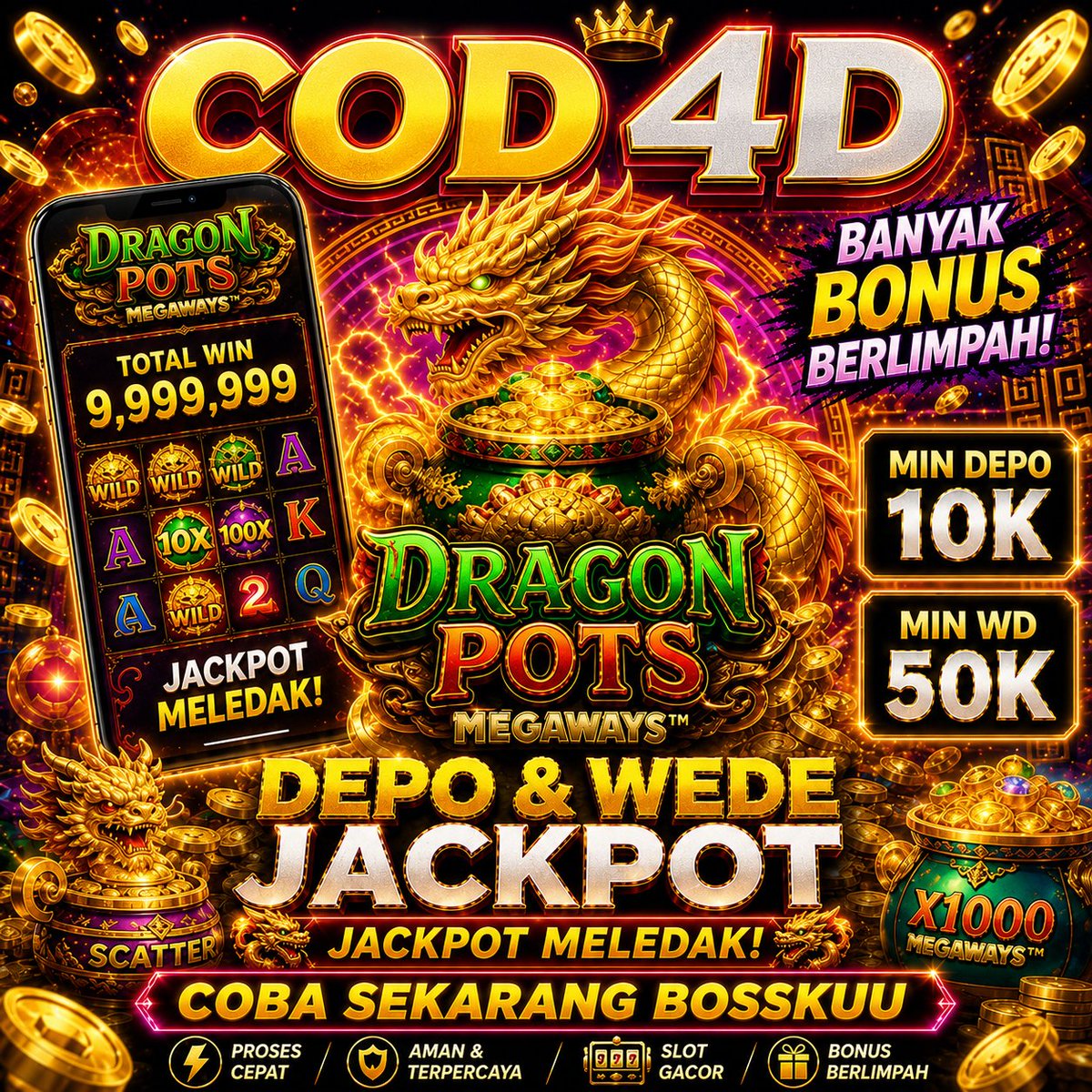 situscod4d's tweet photo. 🔥 DRAGON POTS MEGAWAYS 🔥
Saatnya ramaikan permainan dengan nuansa naga penuh keberuntungan! 🐉✨
💰 Tampilan megah, fitur seru, dan sensasi jackpot yang bikin penasaran!
🎰 DRAGON POTS MEGAWAYS
✨ Main dengan bijak &amp; tetap bertanggung jawab.

#cod4d #cod4dlogin #cod4dalternatif https://t.co/55RGOAha1U