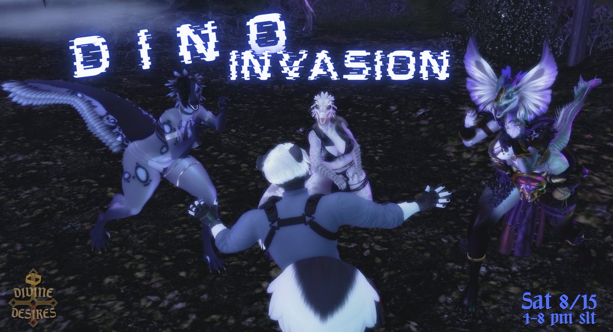 DivineDesiresSL's tweet photo. Saturday 8/15 | 4-8 pm SLT
It's a DINO INVASION at Divine! Come join us for some fantastic tunes, great vibes and fun!

LM for Saturday:
Dark Forest: https://t.co/0NaLuHIOAT

#Secondlife https://t.co/VXS852mirP