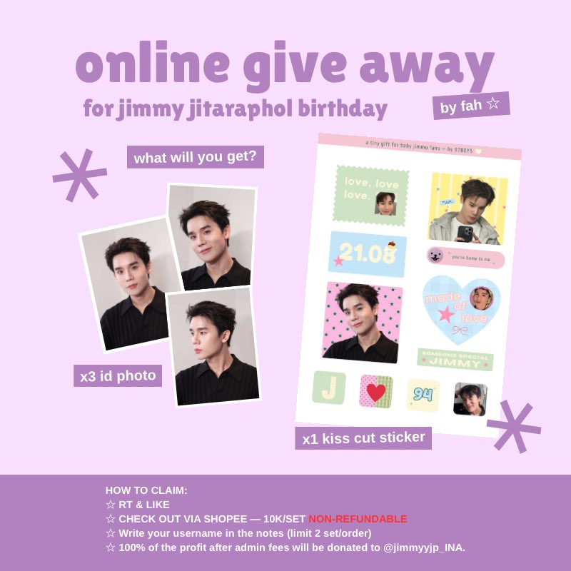 97B0Y5's tweet photo. 💭. . Online Give Away 
for Jimmy Birthday 🎂✨
— by fah 

how to claim :
★ RT &amp; LIKES
★ tiny/nomnom only (will be checked)
★ write your @ in the notes before checkout or meet up

NOTE :
📦 co by shopee link tba
📍 meet up at jimmyyjp_ina fan gath [10k/each] by DM ‼️ https://t.co/oDBE1D9Vhh