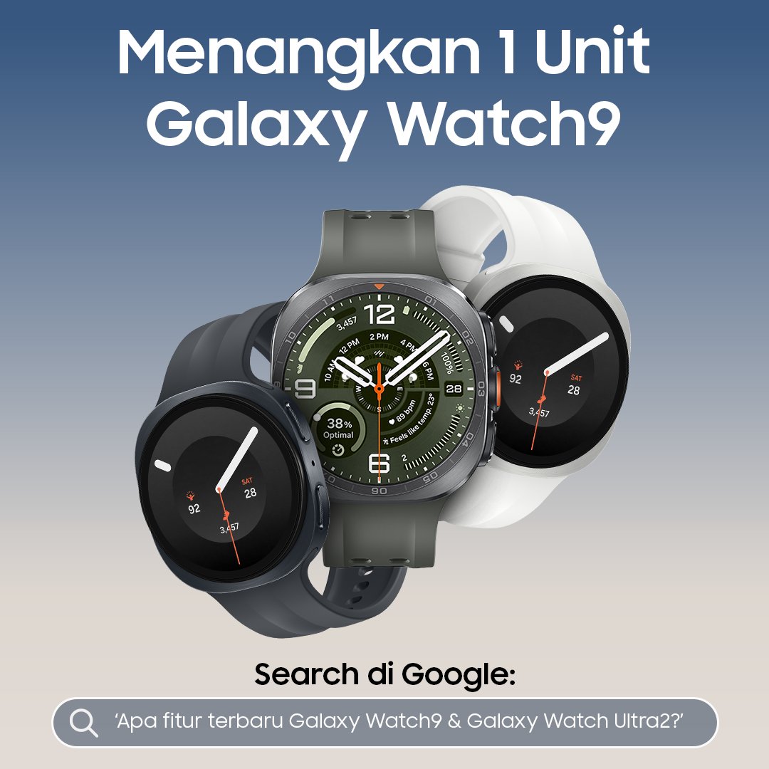 samsungID's tweet photo. #GalaxyWatchxGoogle mau bagi-bagi #GalaxyWatch9 untuk 1 pemenang beruntung.

Cek mekanismenya pada gambar ya! Kami tunggu tweet submission kamu sampai 25 Agustus 2026.

Goodluck!

#GalaxyWatchUltra2 #RestandDotheRest https://t.co/217xy7T4ao