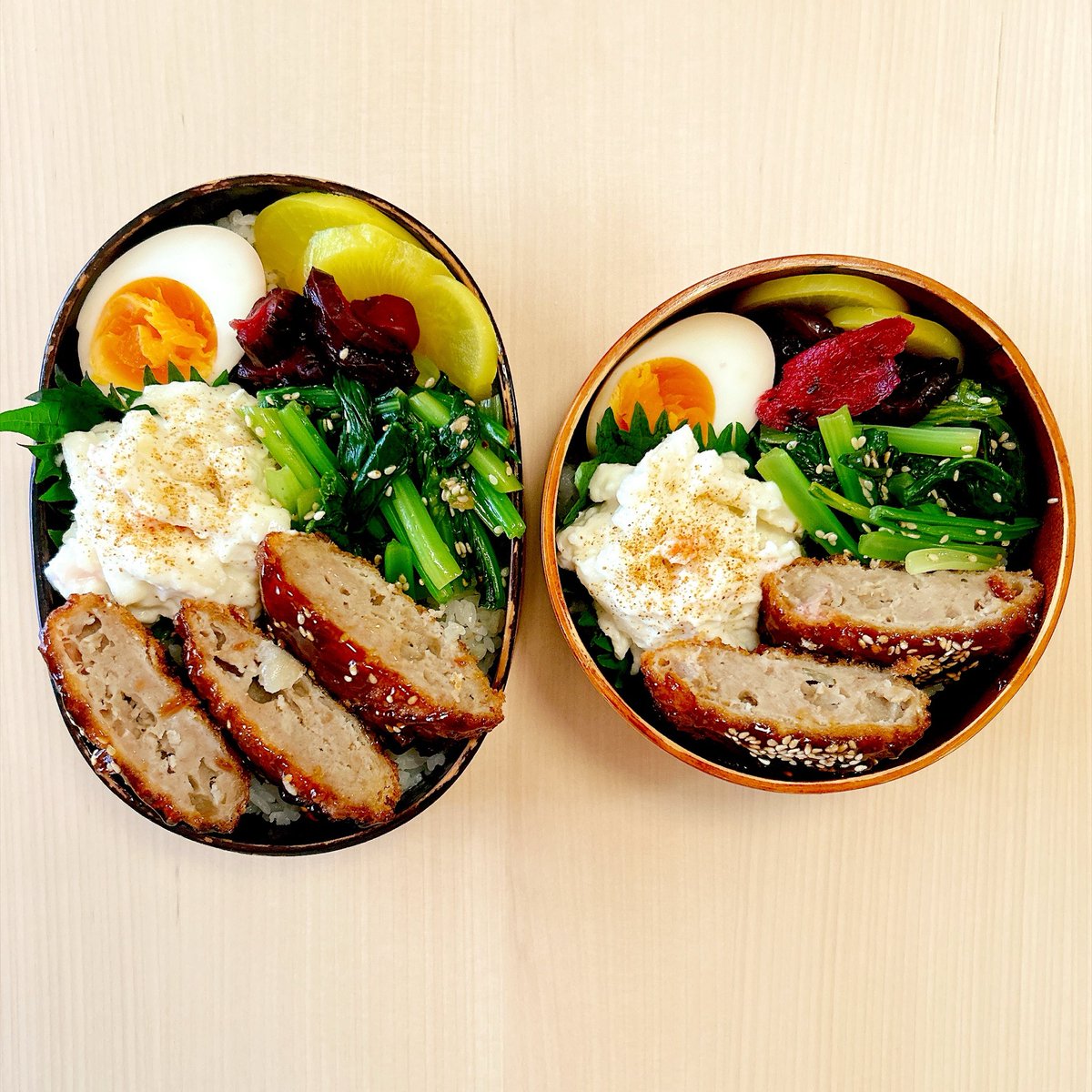 iwashi_obento's tweet photo. 2026.08.12

⚪︎たれメンチ
⚪︎焼肉のたれ味玉
⚪︎小松菜ナムル
⚪︎ポテマカサラダ

夫の実家に帰省してきました！ビニールプールを用意してくれていて、娘は大喜び！

#お弁当記録
#お弁当作り楽しもう部 
#お弁当づくり https://t.co/STZ7rvsipc