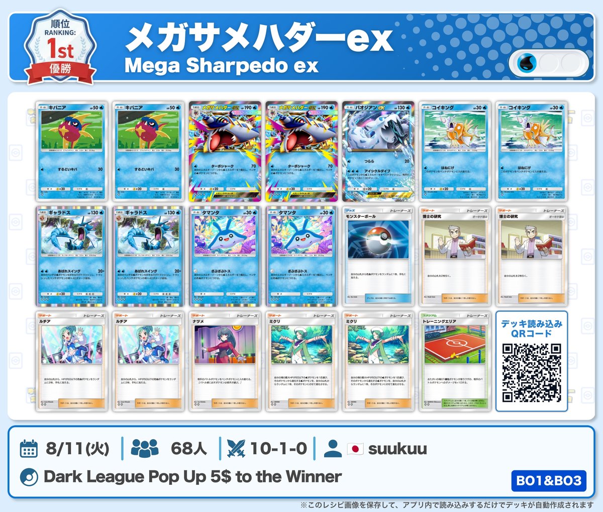 🌏 ポケポケ 大会結果｜8/11(火) 🌏 ︎ ギャラドス型『メガサメハダー