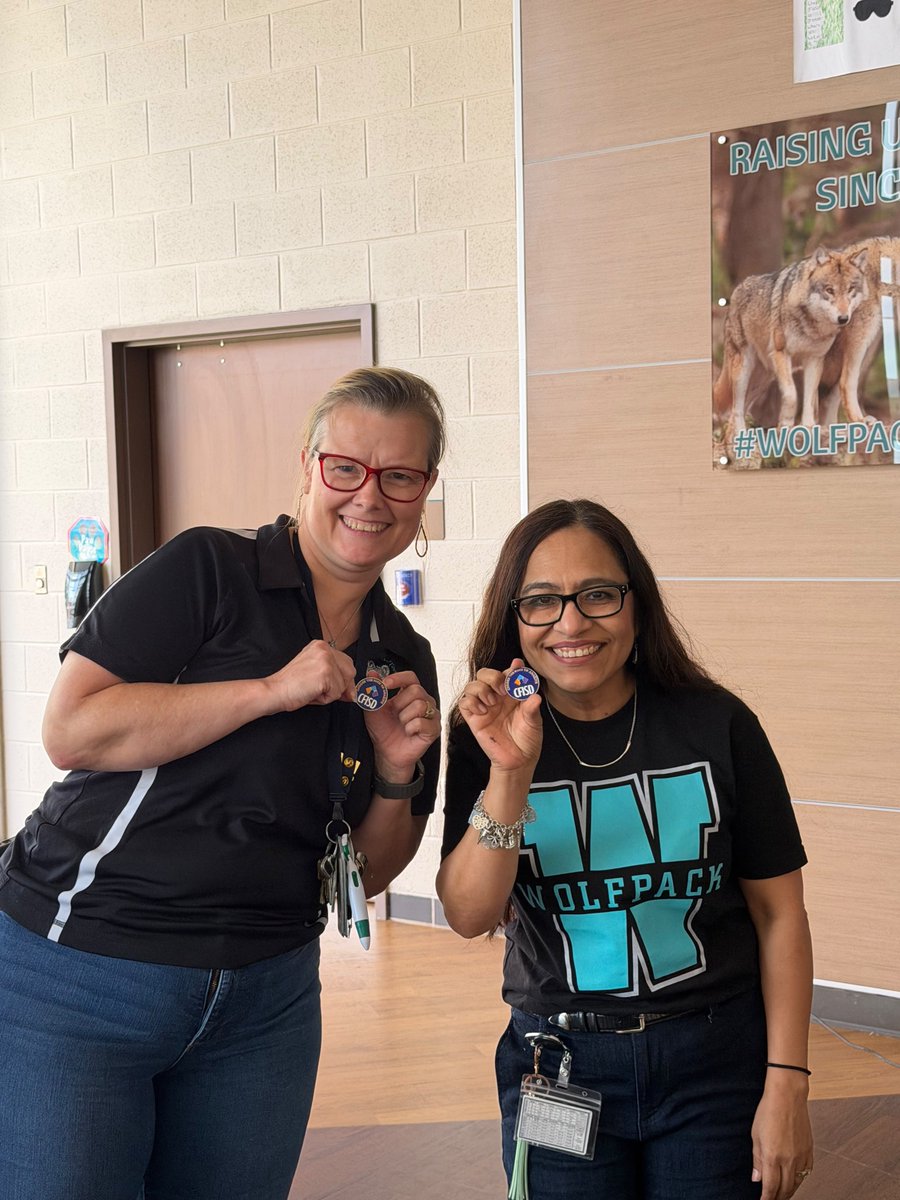 suebrenz's tweet photo. @CyFairISD @WoodardCFISD @CFISDStuSrvcs #ALLINWolfpack APs Grahmann & Harris & Campus Secretary Nichols & Registrar Rodriguez got the @DougKillian Service coin for support and leadership that drives positive results! #ChooseCFISD #PathtoAmazing #CFISDSPIRIT https://t.co/XlkvCNUdco