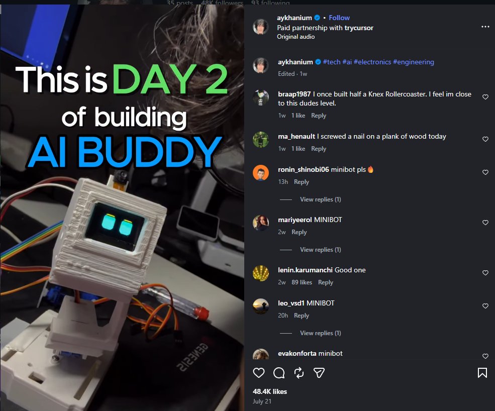 JustJabarius's tweet photo. FOUND SOMETHING GOOD!!!

CRACKED DEV @aykhanium is building "Mac" a physical robot using cursor!!! 

His devlogs are going insanely viral (28m views) and he even has a partnership with @cursor_ai (Spacex).

He has 40m+ views across all social media

Sending fees to his github! https://t.co/jozchAKFTT