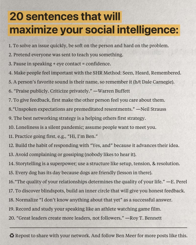 CuriousMindsHub's tweet photo. 20 Sentences that will maximize your social intelligence: https://t.co/Rvsb4TFP7G