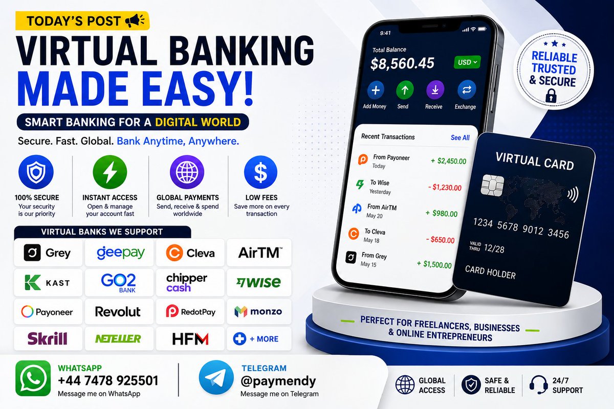 laminovaecom's tweet photo. Still looking for a reliable virtual banking solution?

Grey | GeePay | Cleva | AirTM | KAST | GO2bank | Wise | Chipper Cash | Payoneer

📩 @paymendy
📲 +44 7478 925501

#VirtualBank #Fintech #Business https://t.co/wpWpgOmRmo