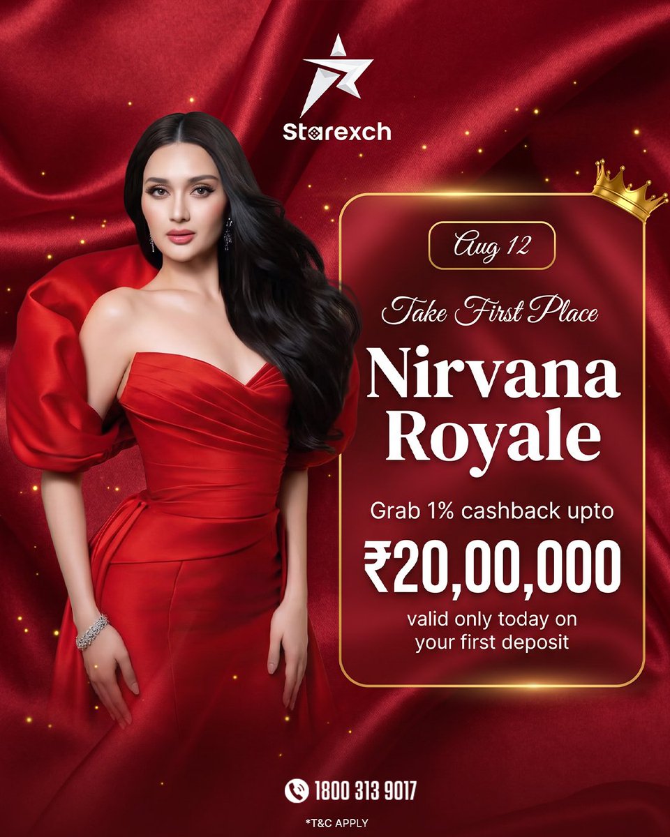 Starexch's tweet photo. Take First Place. ๐
Nirvana Royale โ where every moment is made for the spotlight.
#NirvanaRoyale #TakeFirstPlace #SportsEntertainment #GameDay #MatchDay #SportsFans #CricketFans #LiveSports #SportsCommunity https://t.co/KhtoXTQFPF