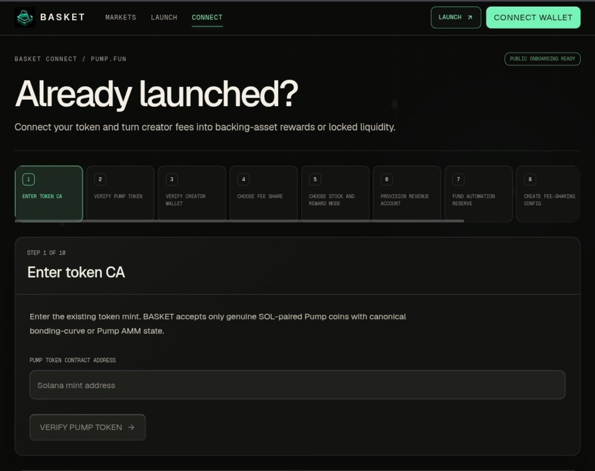 launchonbasket's tweet photo. There’s no other launchpad with this option.

Not only new launch. With Basket, You can Integrate any tokens launched on @pumpfun or @Raydium. 

Connect an existing token and turn creator fees into backing-asset rewards, stock liquidity, memecoin rewards, or memecoin liquidity against your token. The choice is yours.

10% of the creator fees will be charged for automated buyback and burn $BASKET

Connect now: https://t.co/fIvFGzqG28