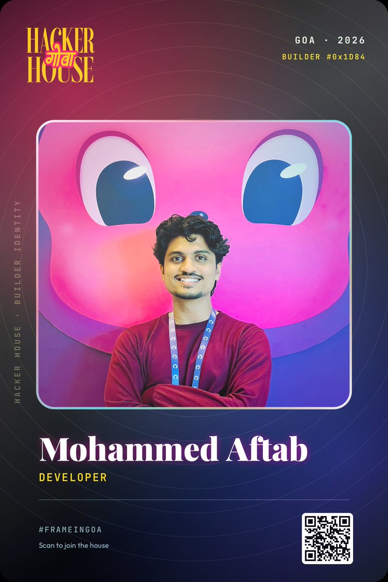 afthaabb's tweet photo. Built the #FrameInGoa generator for Hacker House Goa 2026 🌴
Late to the party but fully locked in.
Did the last HH Goa, not gonna miss this one.
your personalized HH Goa pass in seconds no login, no signup.
Try it here⬇️
https://t.co/pahO59Rd2I
#FrameInGoa #HHG #BuildInPublic https://t.co/zXLo4tJxX1
