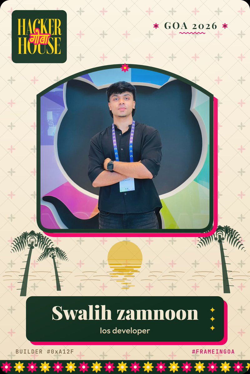 afthaabb's tweet photo. Built the #FrameInGoa generator for Hacker House Goa 2026 🌴
Late to the party but fully locked in.
Did the last HH Goa, not gonna miss this one.
your personalized HH Goa pass in seconds no login, no signup.
Try it here⬇️
https://t.co/pahO59Rd2I
#FrameInGoa #HHG #BuildInPublic https://t.co/zXLo4tJxX1