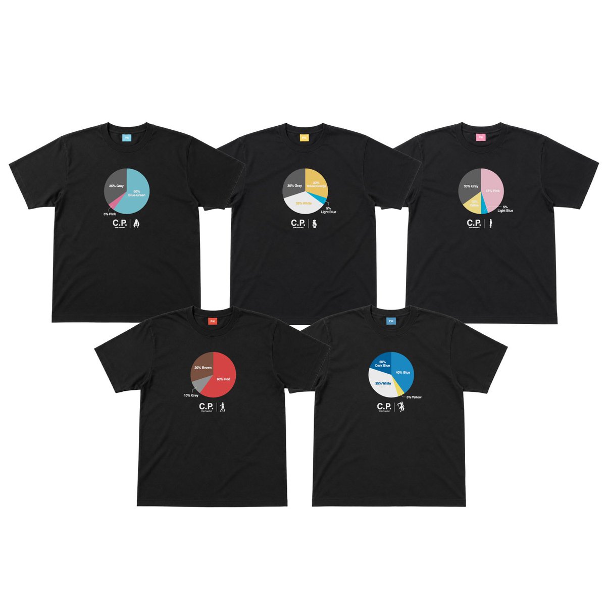 andPiit's tweet photo. キャラクターを構成する色の割合を、円グラフで表現した「C.P.」デザインのTシャツ。
2023年リリースのデザインを、透けにくい6.6ozのプレミアムボディで限定復刻。全5色展開で、襟元のブランドネーム裏にはキャラクターが隠れています。Piitオリジナルの簡易ハンガー「FlatPack Hanger」付き。

「ピアプロキャラクターズ」C.P. Tシャツ
https://t.co/CiAFvkj6iC

#マジカルミライ2026 #初音ミク #鏡音リン #鏡音レン #巡音ルカ #MEIKO #KAITO #ピアプロキャラクターズ #andPiit