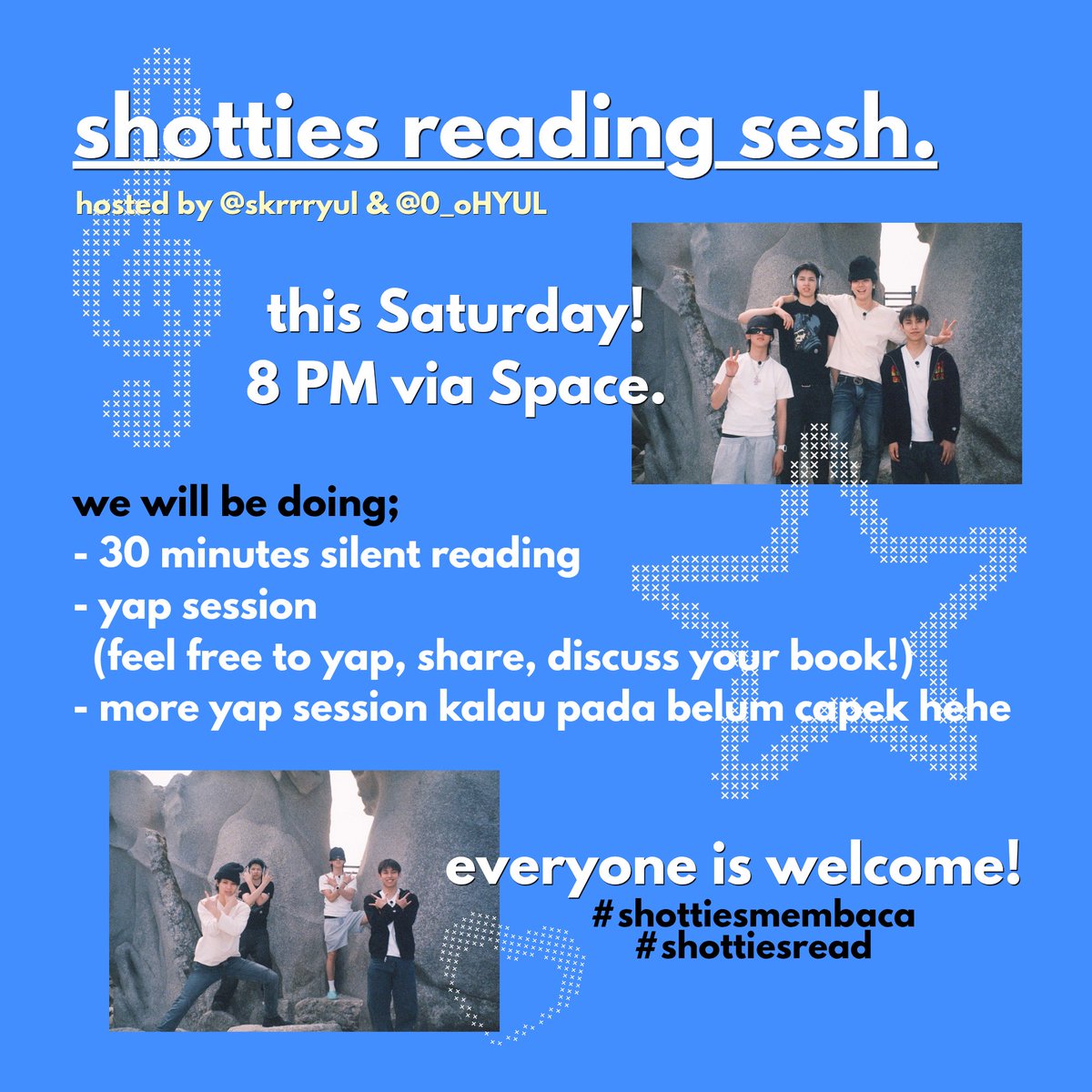 skrrryul's tweet photo. calling all shotties and bookworms to join our #shottiesread online reading session this weekend! 📚🩵

like &amp; share are highly appreciated. https://t.co/qyv9ESObyq