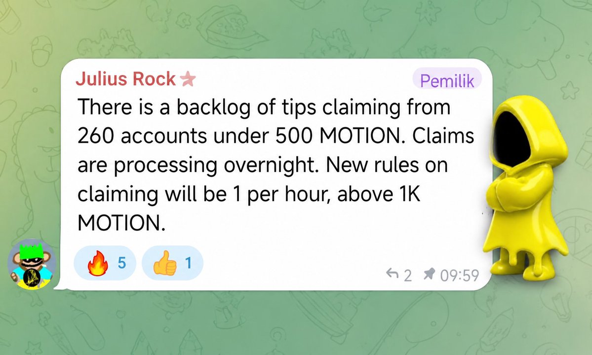 itsjustnight_'s tweet photo. new rules for claiming $motion

there’s currently a backlog of claims being processed, especially for accounts under 500 $motion

for claims above 1k $motion, the new limit will be 1 claim per hour

so if your claim is still pending, don’t worry too much. just let the system process it and keep the new rules in mind @motiontip