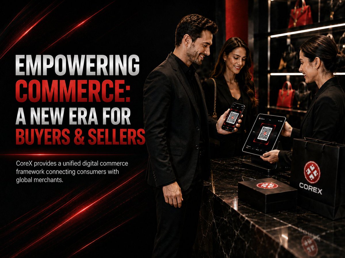 CorexCenter's tweet photo. EMPOWERING COMMERCE: A NEW ERA FOR BUYERS & SELLERS

Global trade needs speed, trust, and borderless settlement. CoreX connects retail buyers with global merchants through secure, immutable blockchain transaction records. Redefining global retail commerce together. Join CoreX today.

#CoreX #GlobalCommerce #CryptoShopping #CRX #DigitalRetail #Web3ECommerce #Fintech