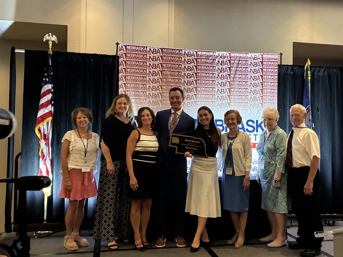 kevinkugler's tweet photo. Honored to be inducted into the Nebraska Broadcasters Hall of Fame tonight.  Getting to celebrate with my family and some of my colleagues was the cherry on top of a great night! https://t.co/EcRrLtyJKs