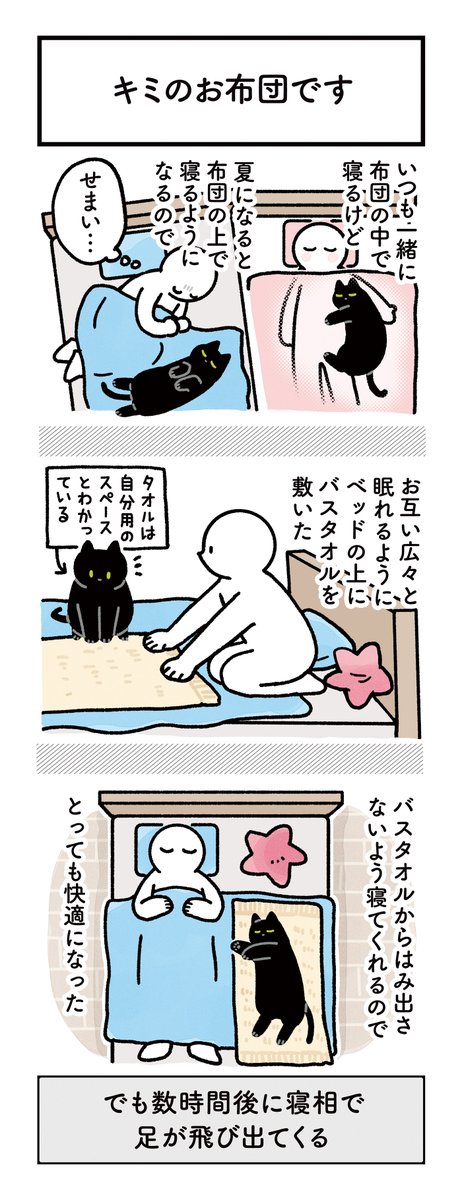bou128's tweet photo. ねこと平和的に寝るスペースを分けあっている絵日記です🎐（単行本4巻収録） https://t.co/OHyx2SftHO
