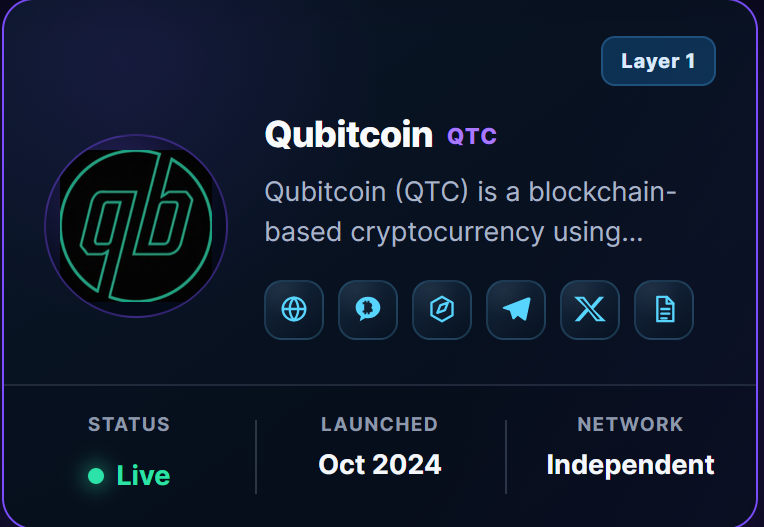 chainquiry's tweet photo. 🔎 New on Chainquiry: Qubitcoin (QTC)

🧠 Quantum Proof-of-Work (qPoW)
⛏️ GPU-based quantum circuit mining
⚡ NVIDIA CUDA &amp; cuQuantum
💎 21M QTC max supply
🔓 Open-source

Explore Qubitcoin 👇
https://t.co/TTPptL94Di

#Qubitcoin #QTC #QuantumComputing #Crypto @qubitcoinx https://t.co/LniQE6wybV