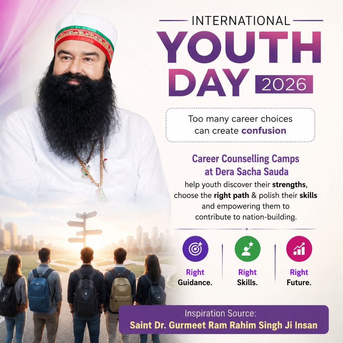 dora_world01's tweet photo. Young have the power to transform society. On #InternationalYouthDay2026, let’s inspire youth to stay away from drugs &amp; serve society. Saint Gurmeet Ram Rahim Ji’s guidance encourages young people to turn their potential into meaningful action. 
#InternationalYouthDay https://t.co/nPBAdESJQv